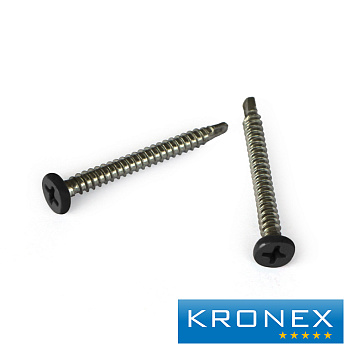 Саморез KRONEX с пресс-шайбой и сверлом по металлу 4,2х41 мм цвет черный (упак/100 шт)